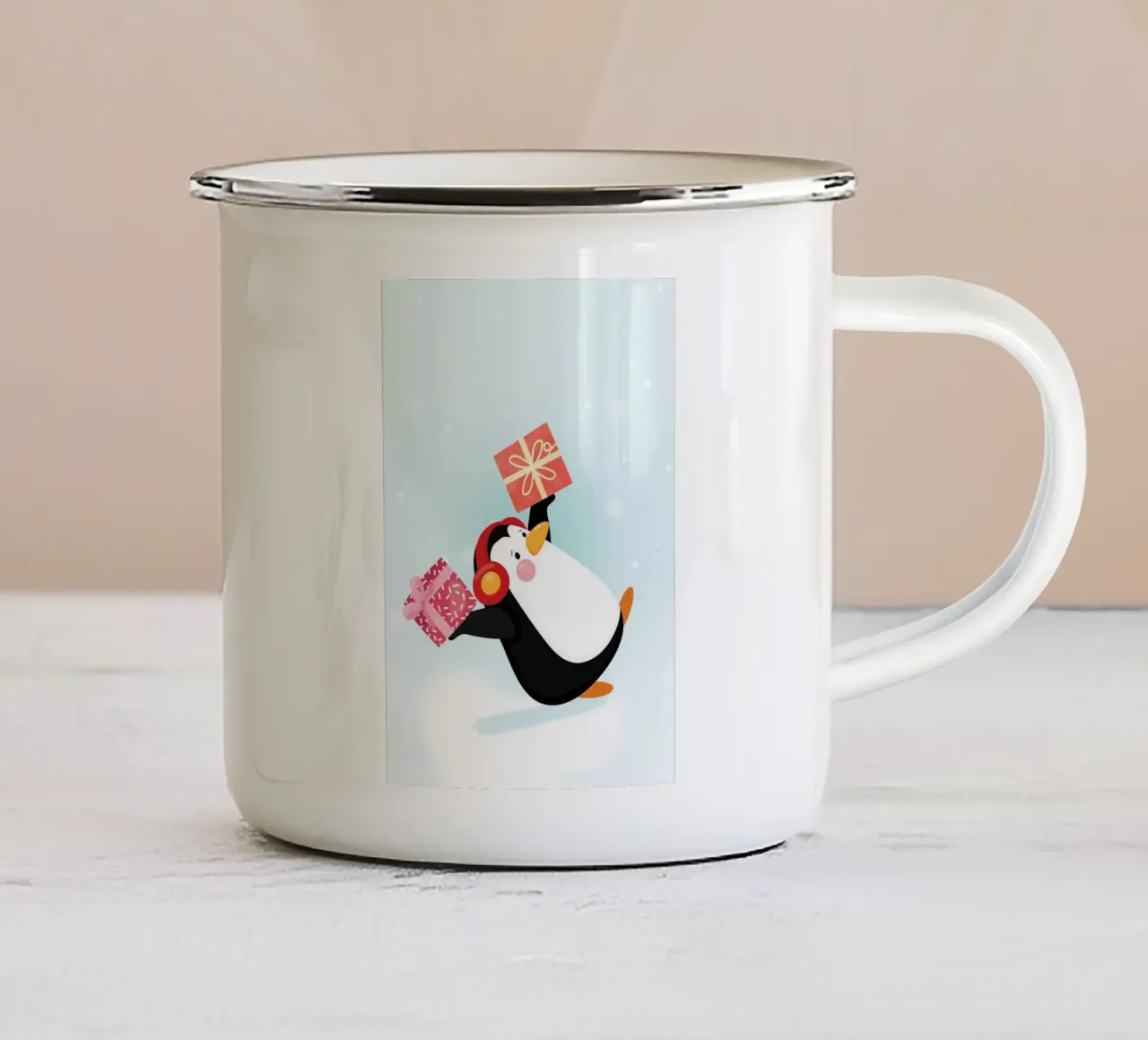 Carino il pinguino tazza in smalto da Nina Wolf