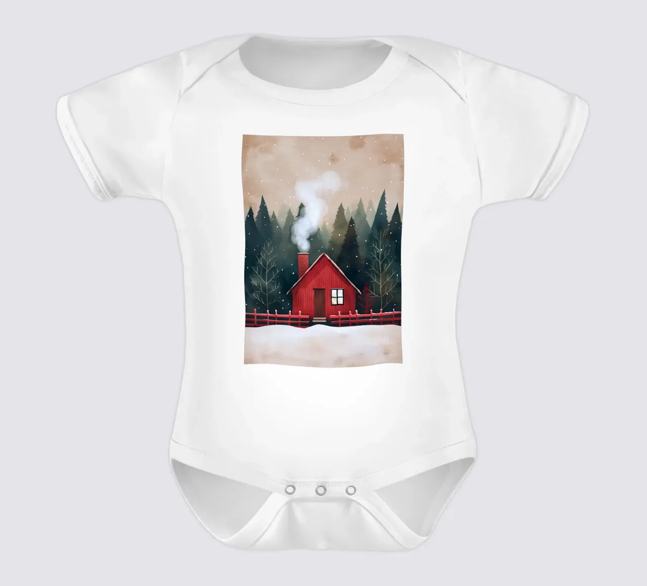 Accogliente cabina rossa in inverno body neonato maniche corte da Nina Wolf