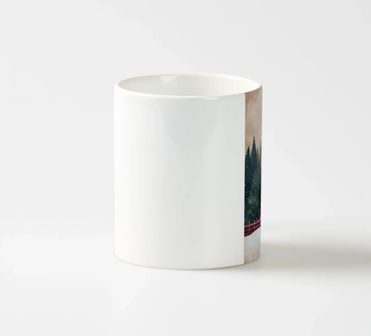 Accogliente cabina rossa in inverno tazza in ceramica da Nina Wolf