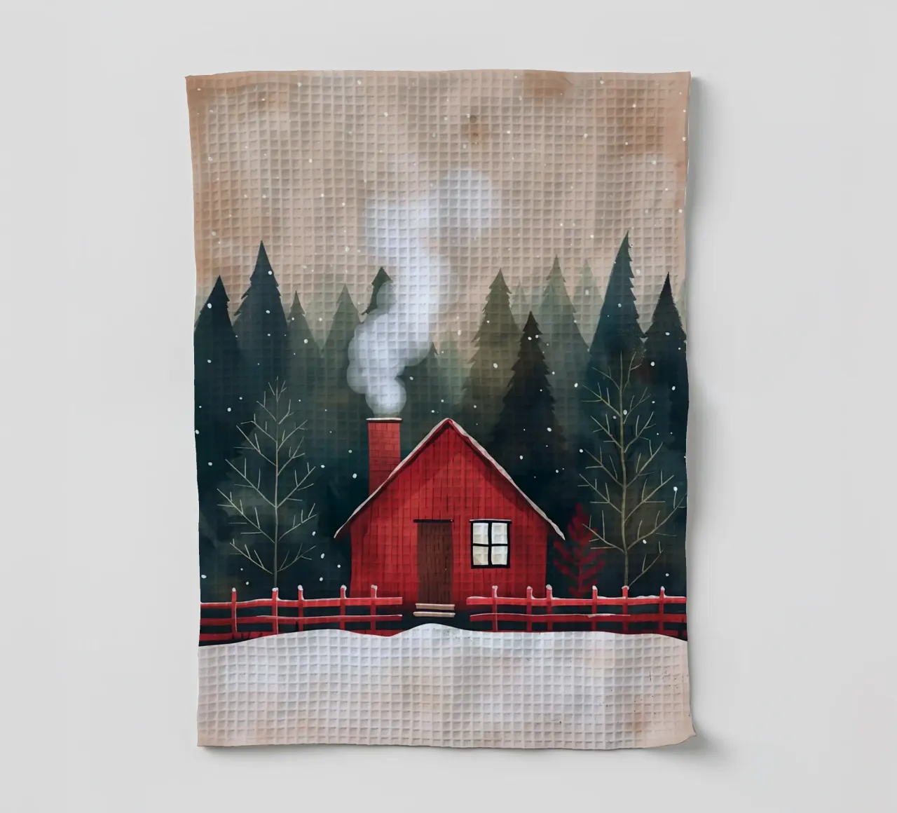 Accogliente cabina rossa in inverno canovaccio da cucina da Nina Wolf