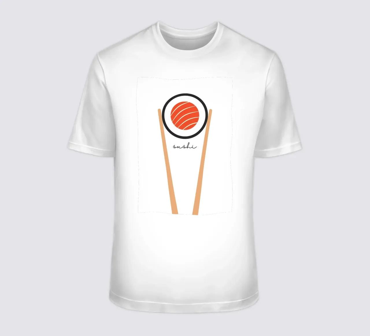 Rotolo di sushi con bacchette t-shirt da bazi