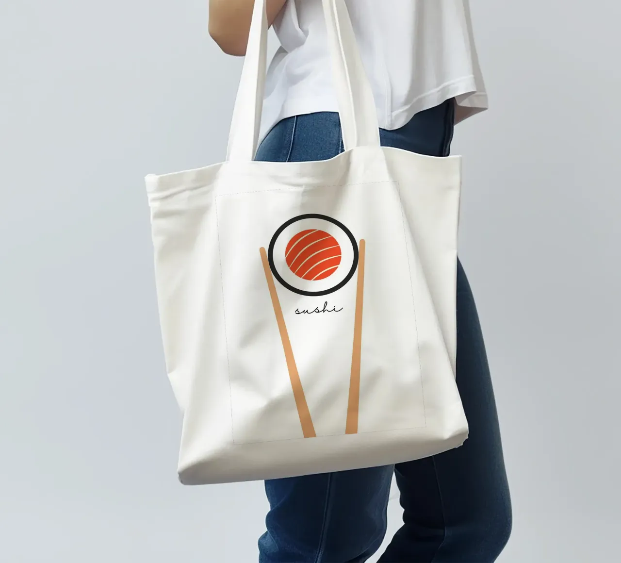 Rotolo di sushi con bacchette borsa in juta da bazi