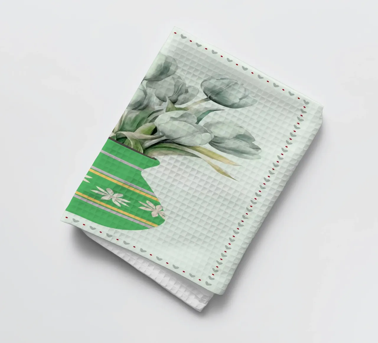 Illustration de tulipes dans un vase vert torchon de bazi
