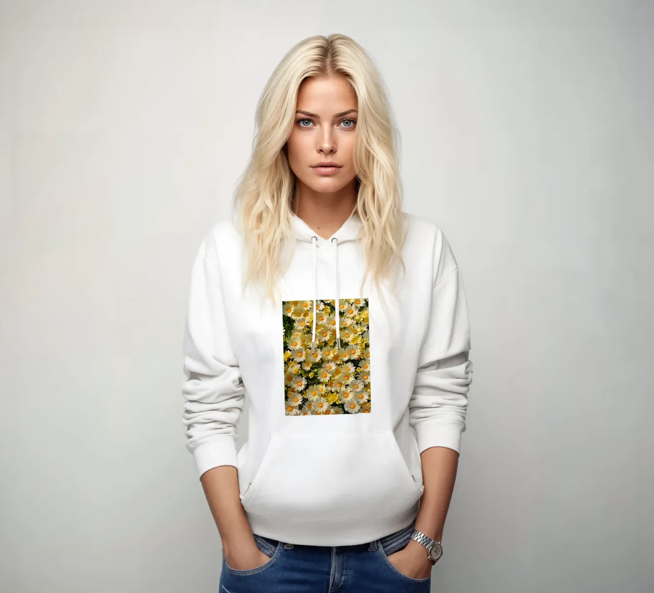 Campo di margherite assolate felpa con cappuccio da luxi&lace