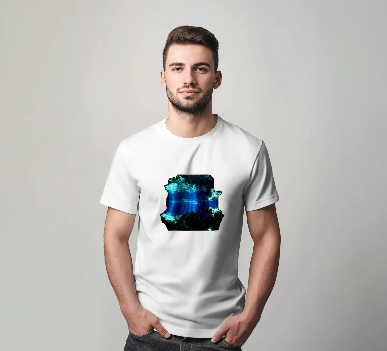 Raggi di sole in un cenote in Messico t-shirt da DiveDuke