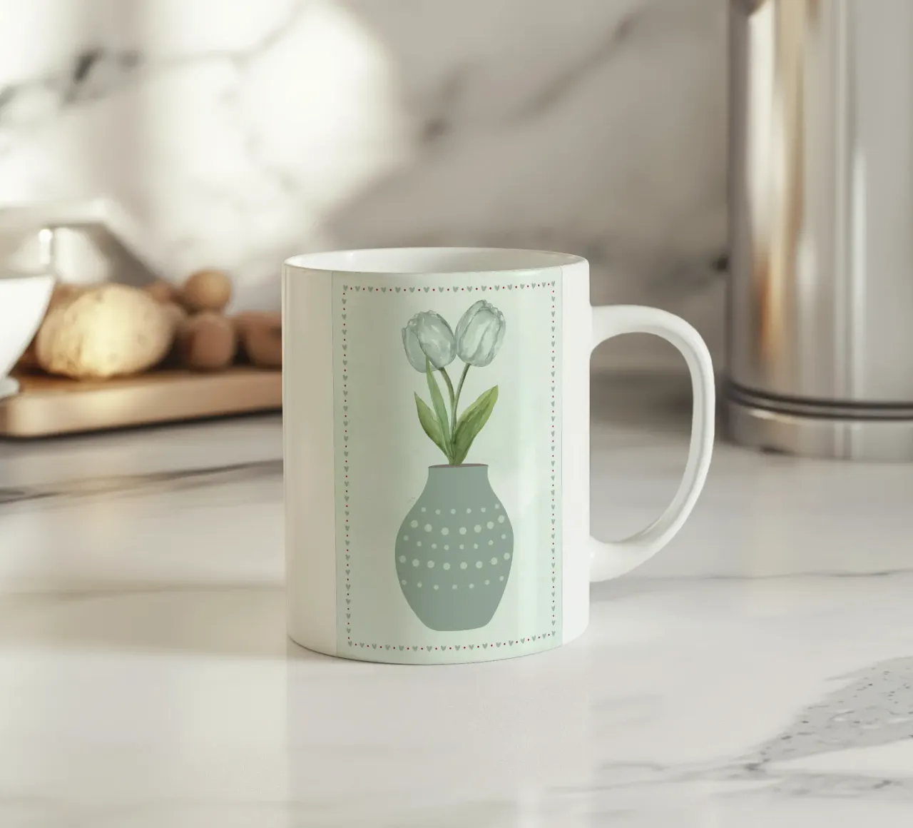 Tulipani acquerellati in vaso tazza in ceramica da bazi