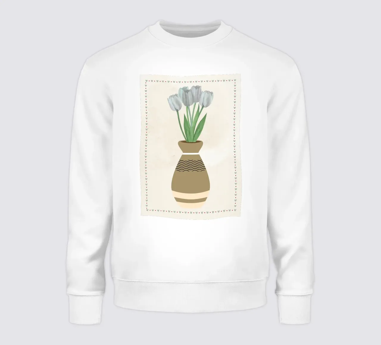 Tulipanes en jarrón con borde de corazón sudadera de bazi