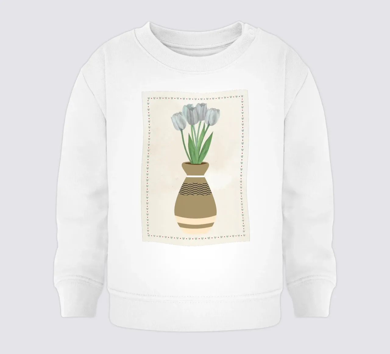 Tulipani in vaso con bordo a cuore felpa neonato da bazi