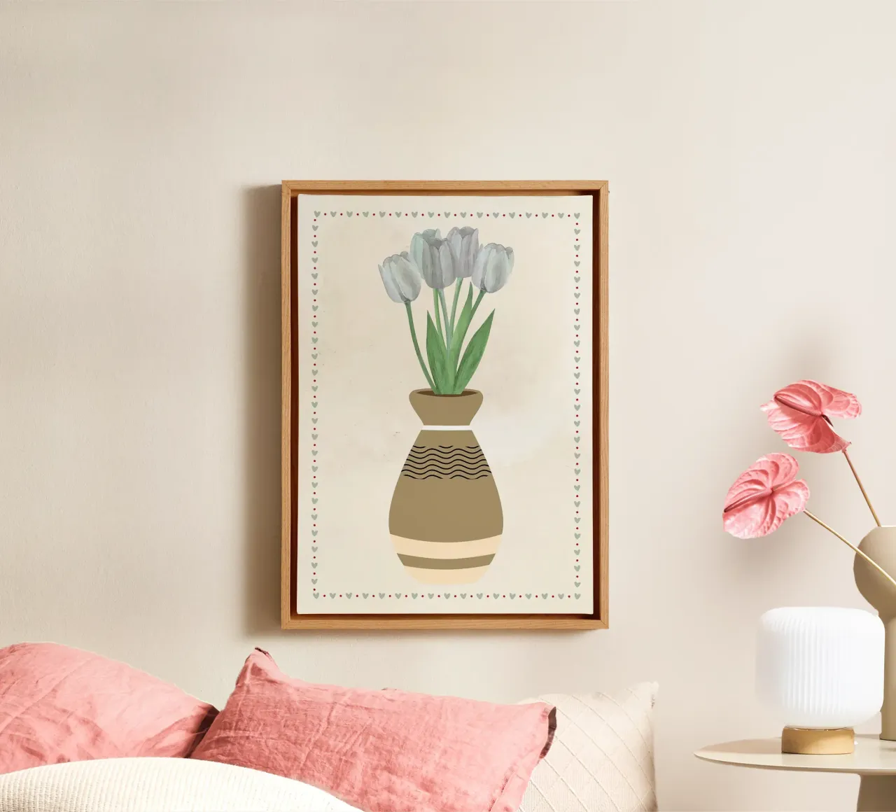 Tulips in Vase with Heart Border canvas by bazi