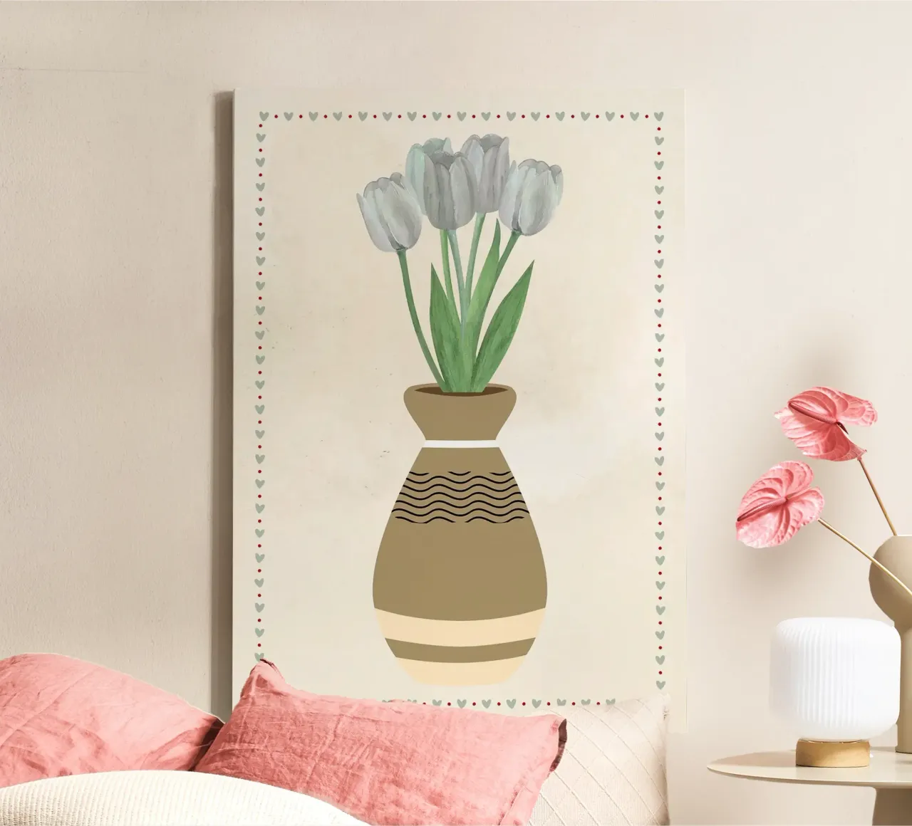 Tulips in Vase with Heart Border canvas by bazi