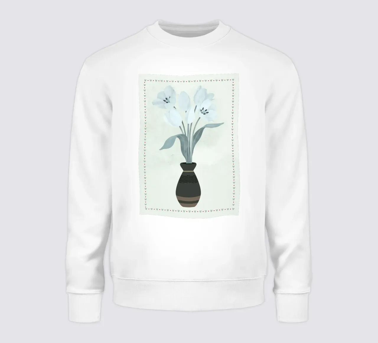Tulipanes en jarrón con borde de corazón sudadera de bazi