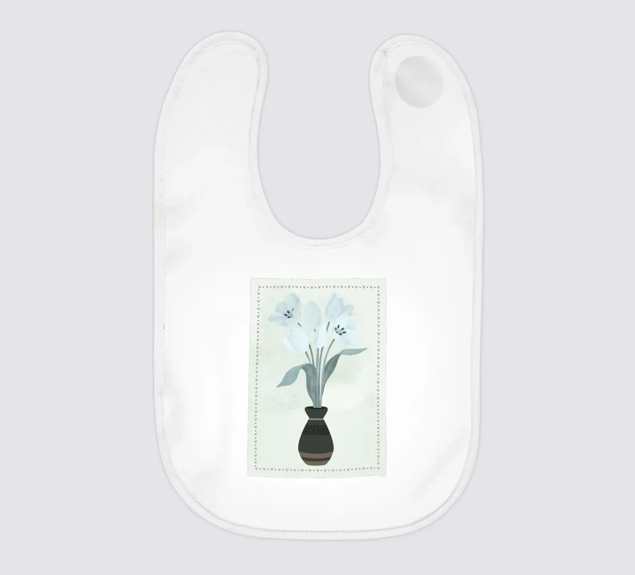 Tulipani in vaso con bordo a cuore bavaglino da bazi