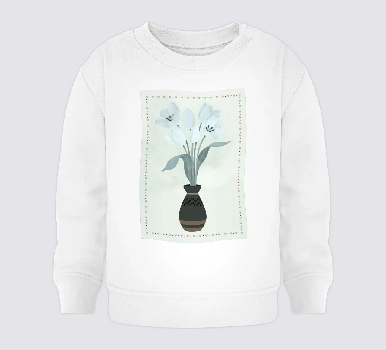Tulipani in vaso con bordo a cuore felpa neonato da bazi