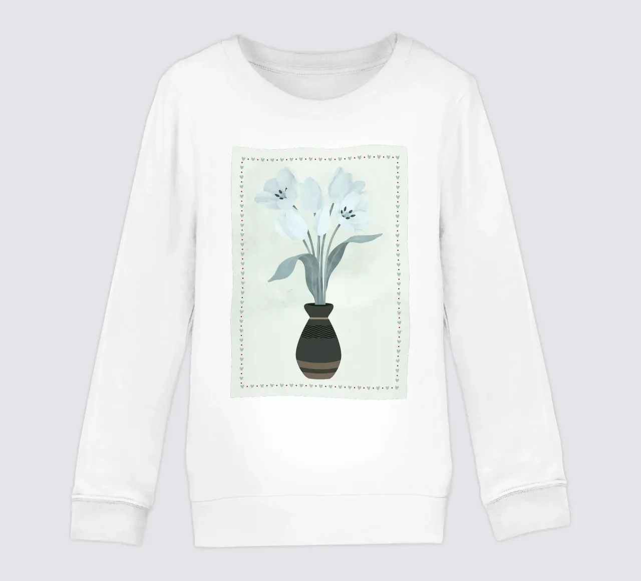 Tulipani in vaso con bordo a cuore felpa bambino da bazi