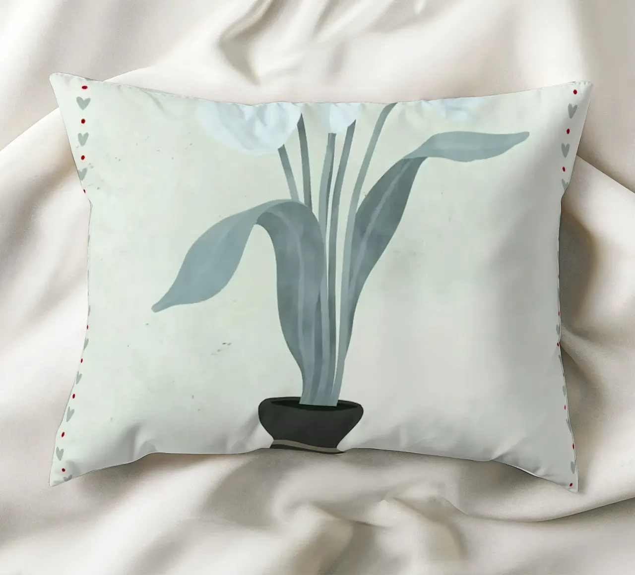 Tulipani in vaso con bordo a cuore cuscino da bazi