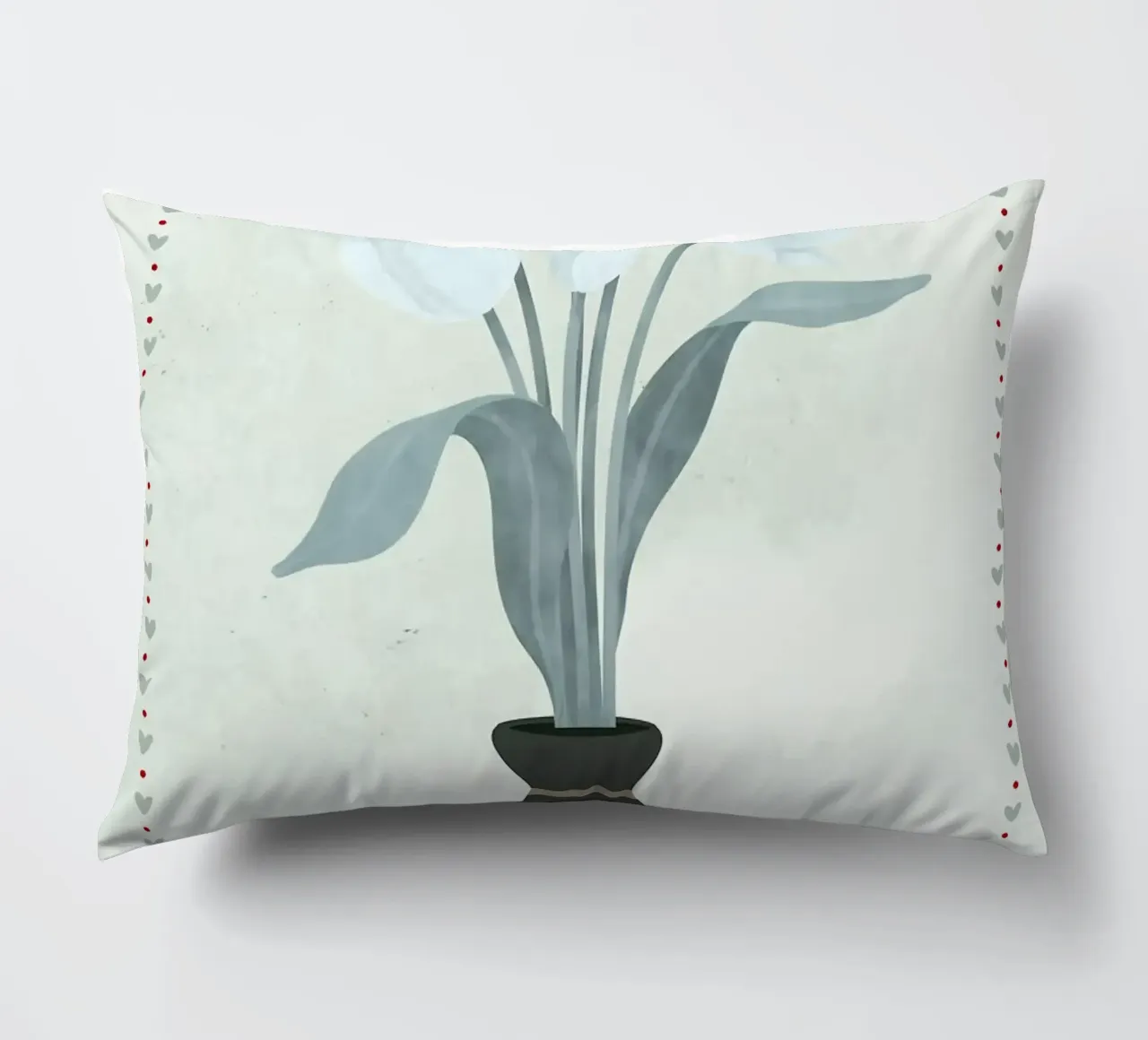 Tulipani in vaso con bordo a cuore cuscino da bazi