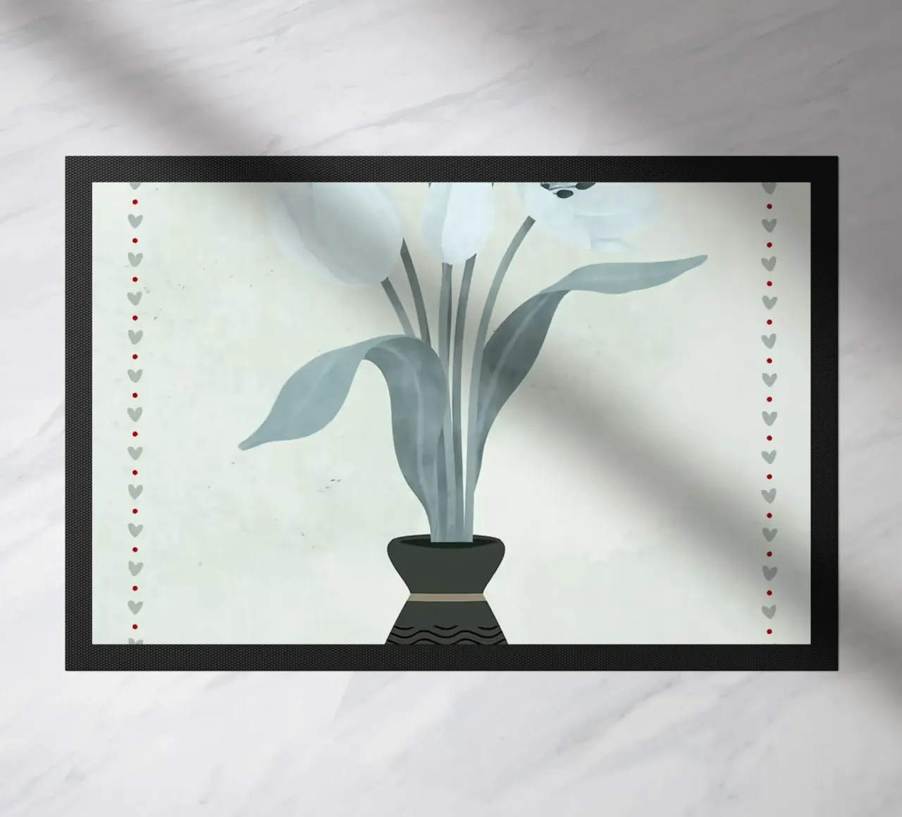 Tulipani in vaso con bordo a cuore zerbino da bazi