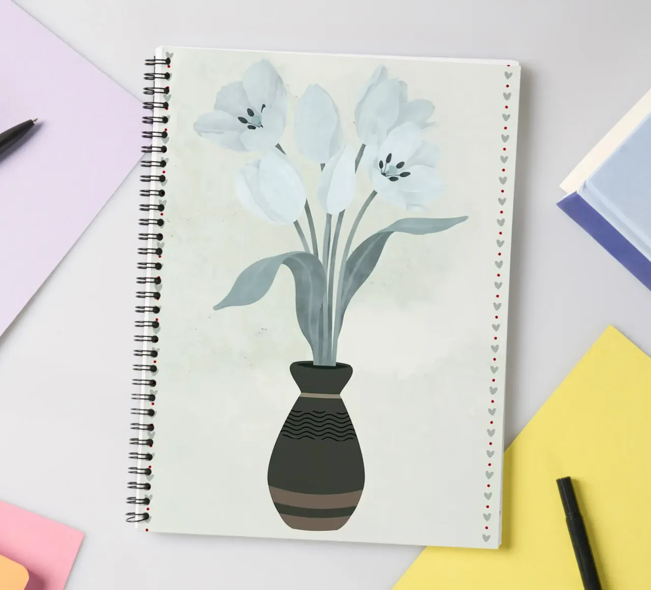 Tulips in Vase with Heart Border spiral notebook by bazi