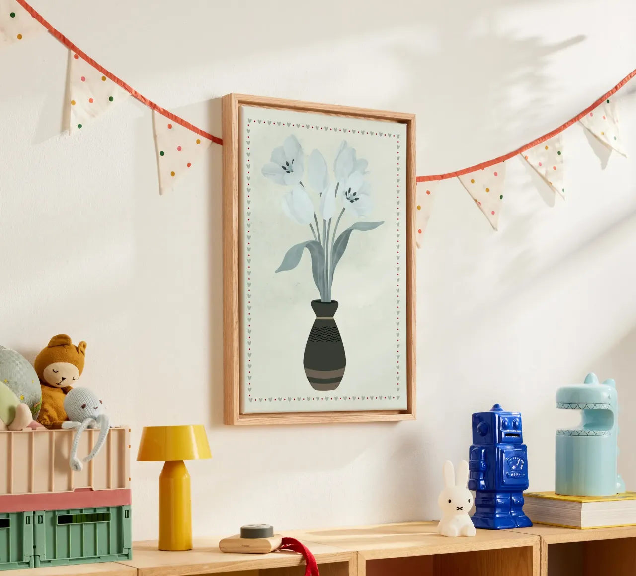 Tulpen in Vase mit Herzumrandung Leinwand von bazi