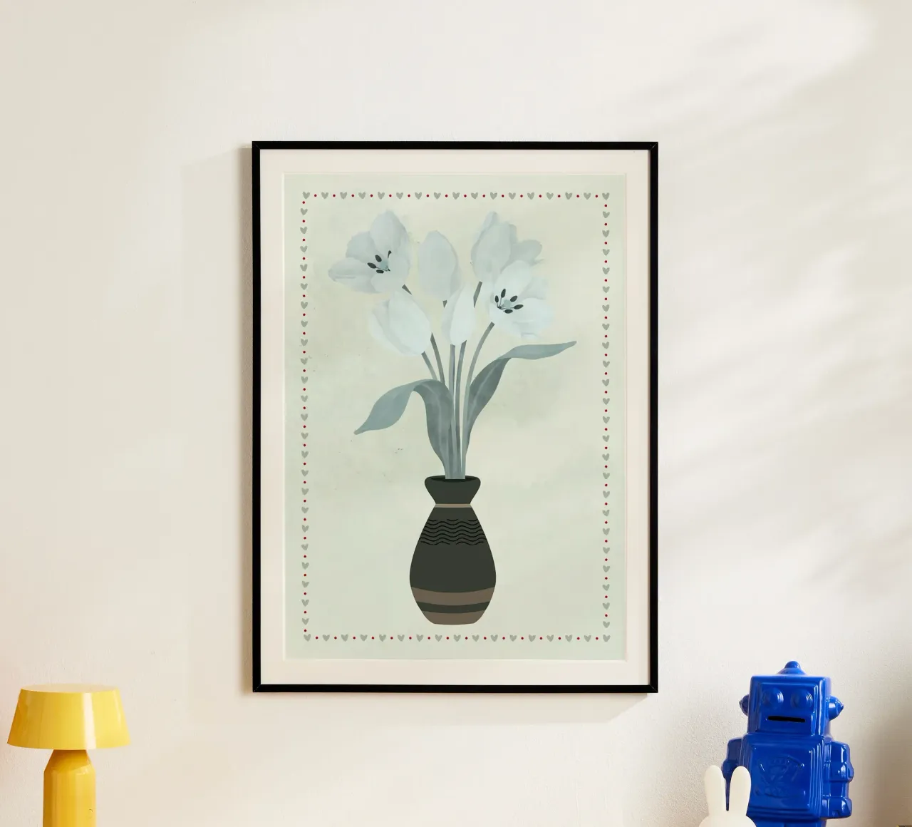 Tulpen in vaas met hartrand hahnemühle van bazi