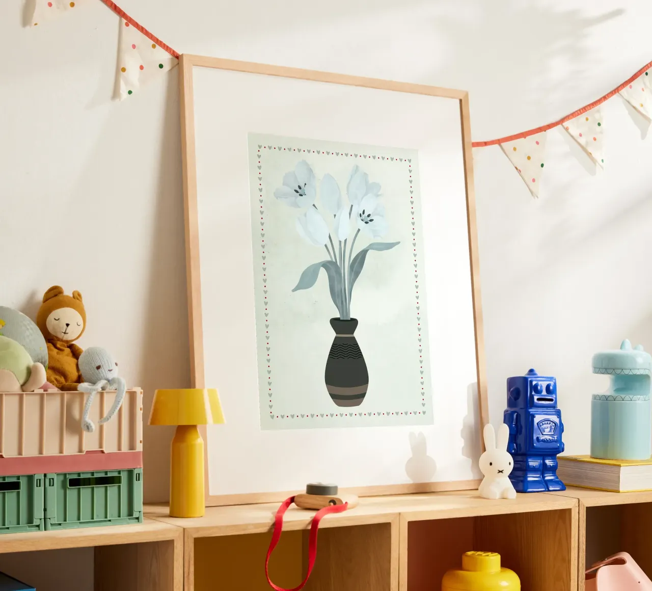 Tulpen in vaas met hartrand hahnemühle van bazi