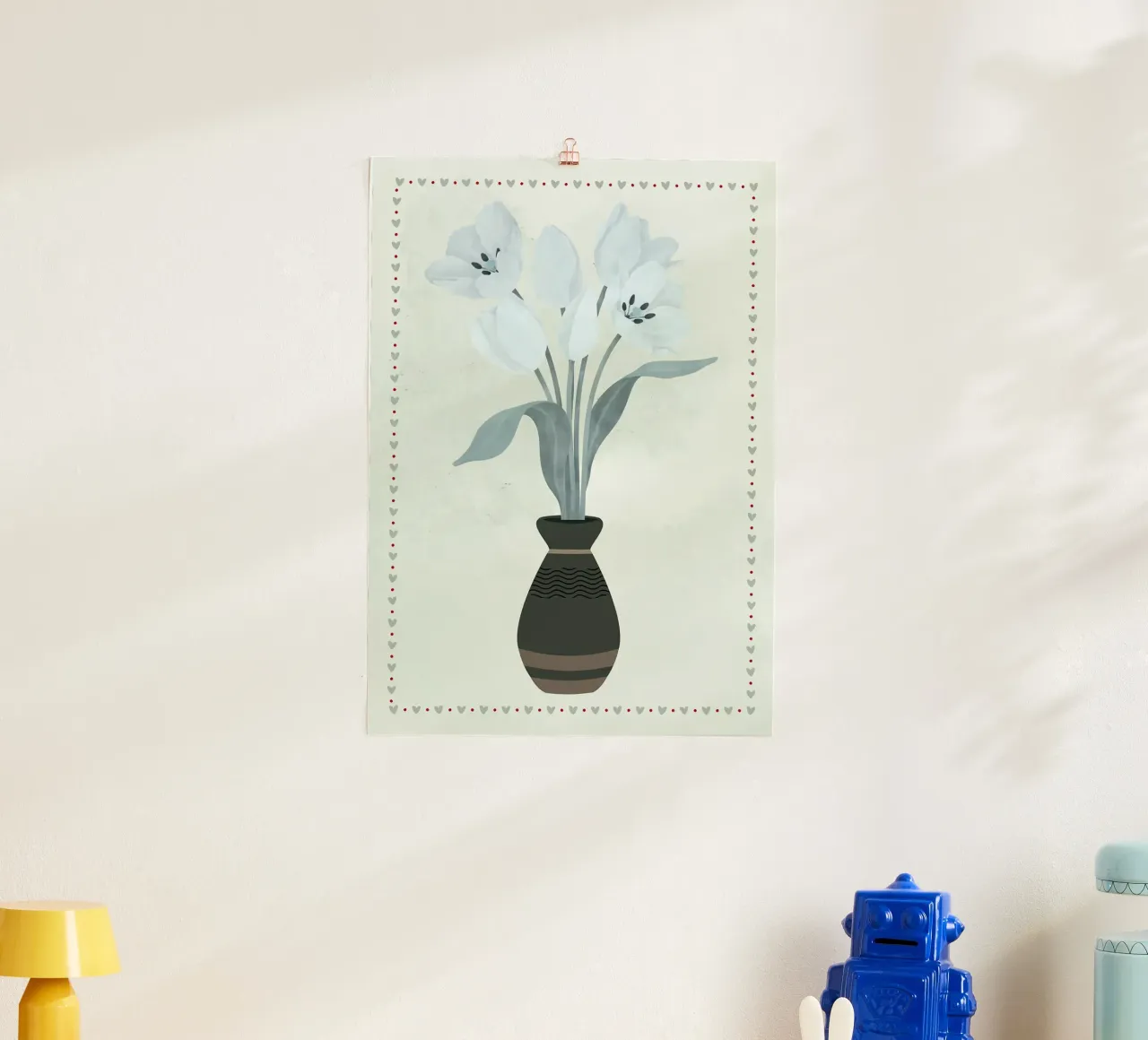 Tulipani in vaso con bordo a cuore carta hahnemühle da bazi