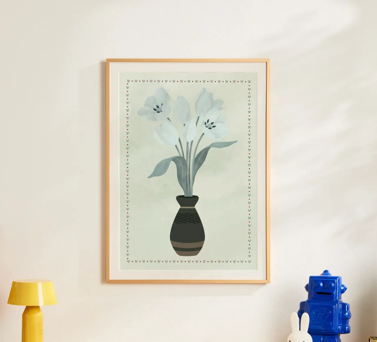 Tulpen in vaas met hartrand hahnemühle van bazi