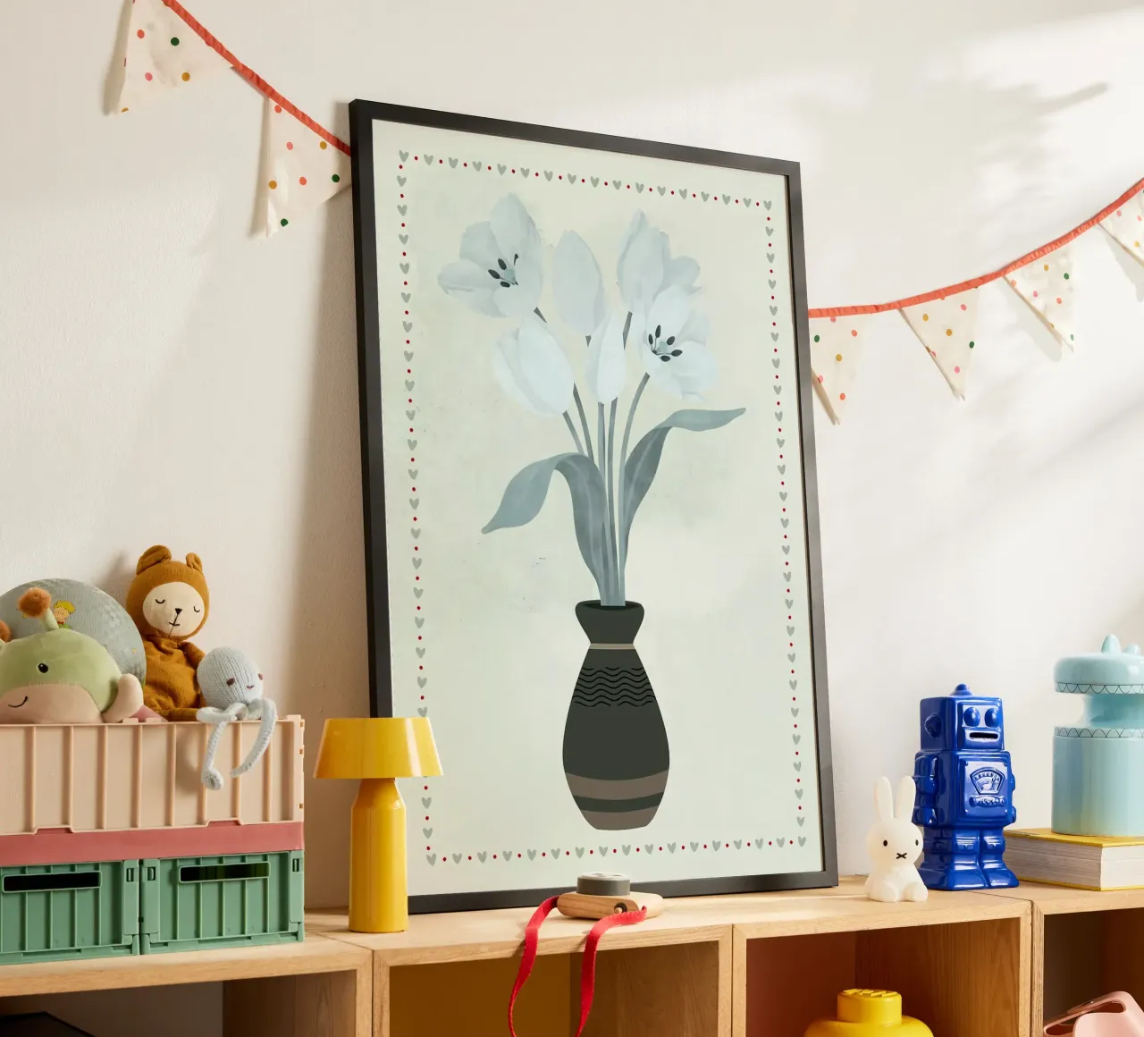 Tulpen in vaas met hartrand hahnemühle van bazi