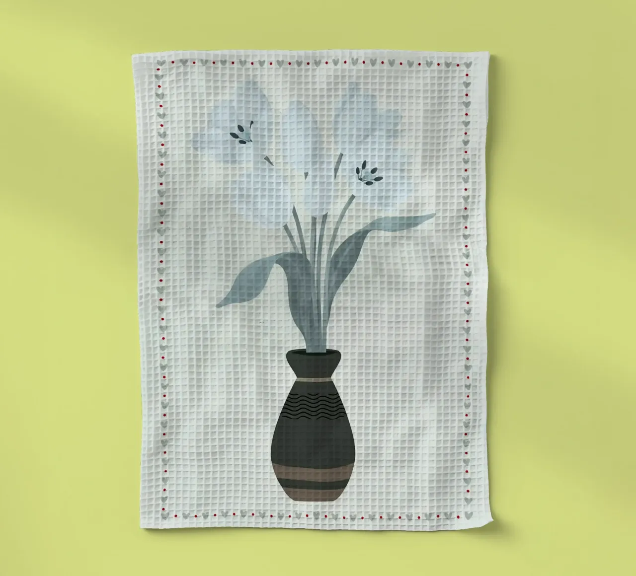 Tulipani in vaso con bordo a cuore canovaccio da cucina da bazi