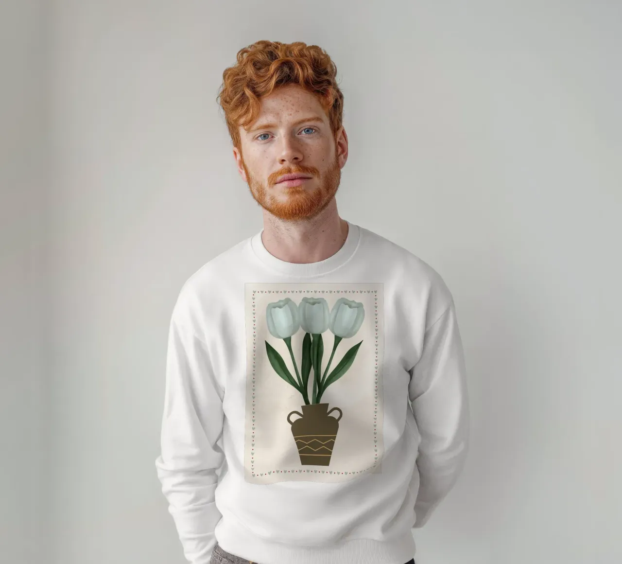 Tulipanes en jarrón con borde de corazón sudadera de bazi