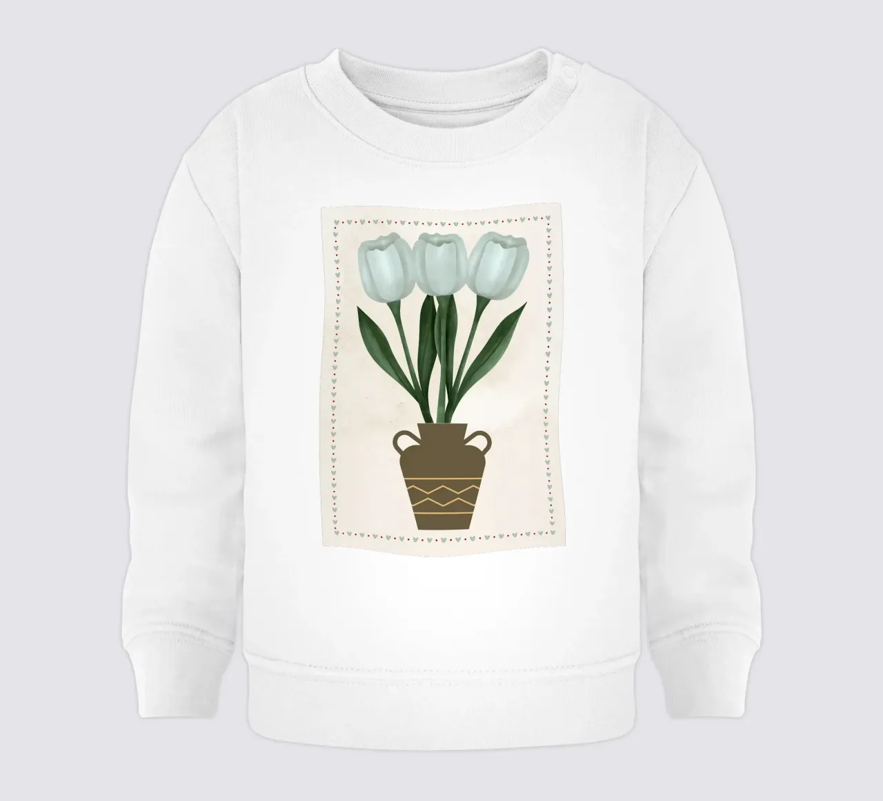 Tulipani in vaso con bordo a cuore felpa neonato da bazi