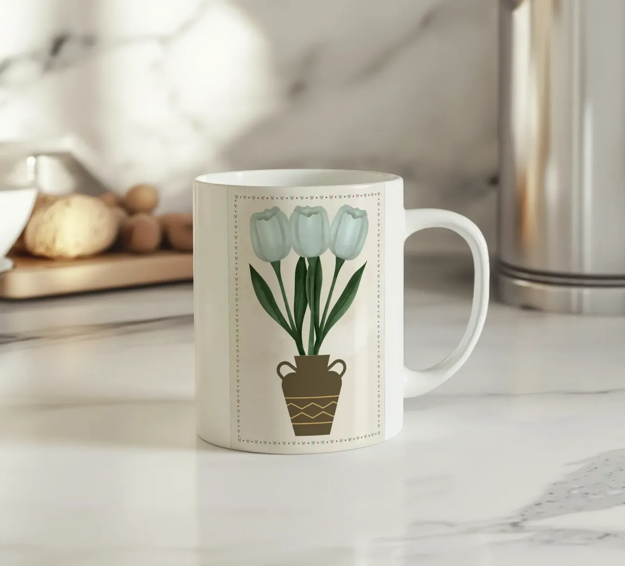 Tulipani in vaso con bordo a cuore tazza in ceramica da bazi