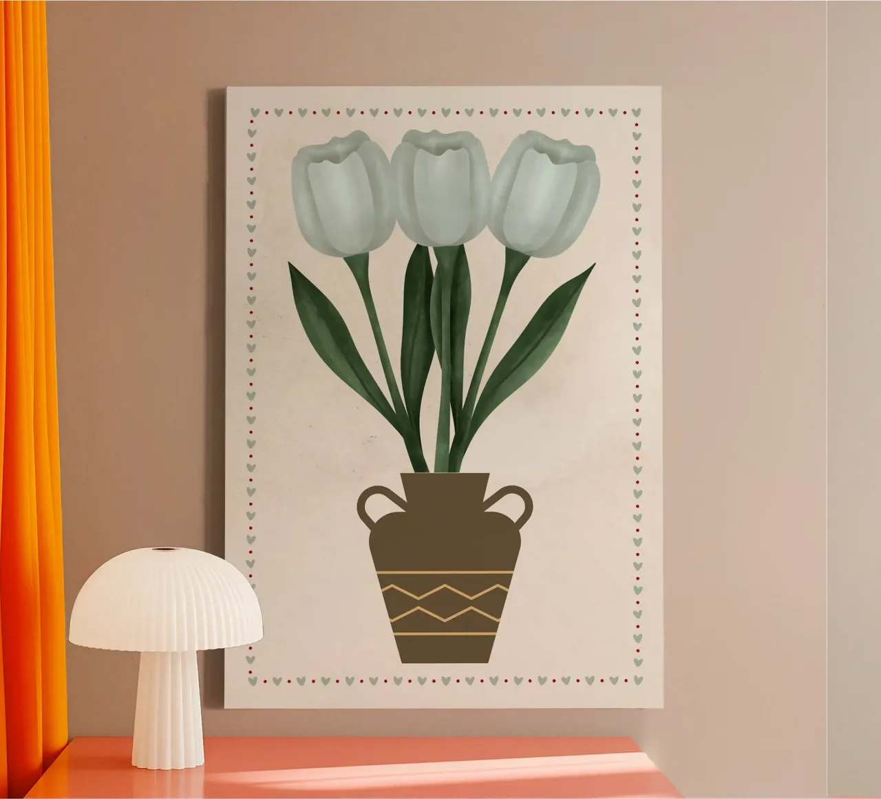 Tulpen in vaas met hartrand canvas van bazi