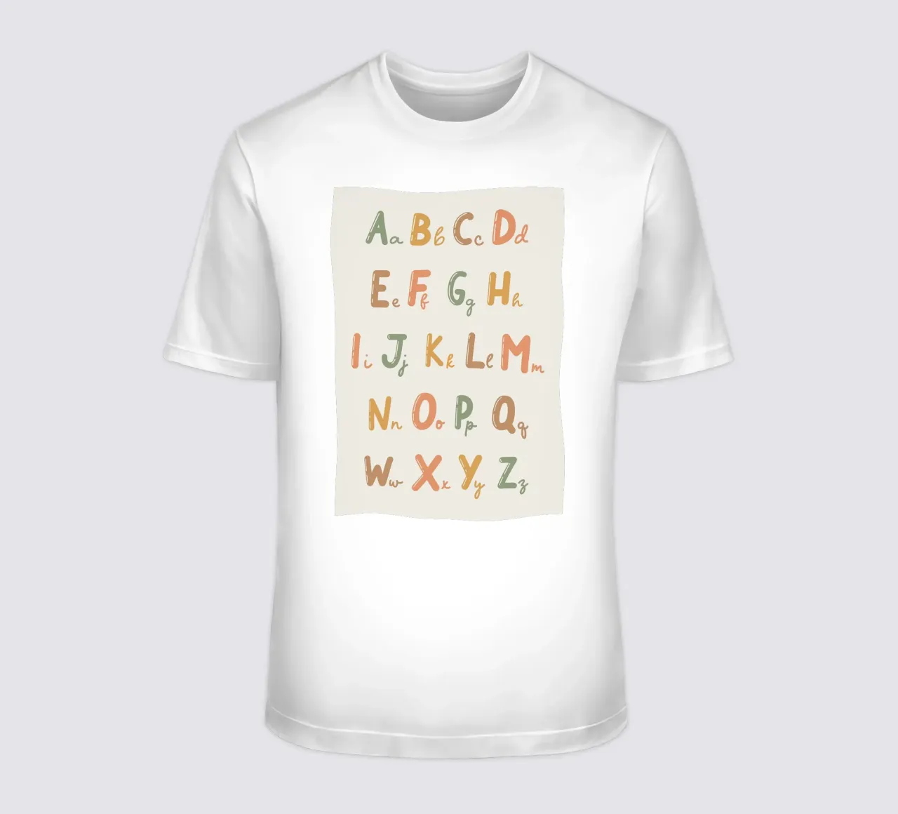 Grafico dell'alfabeto con lettere colorate t-shirt da bazi