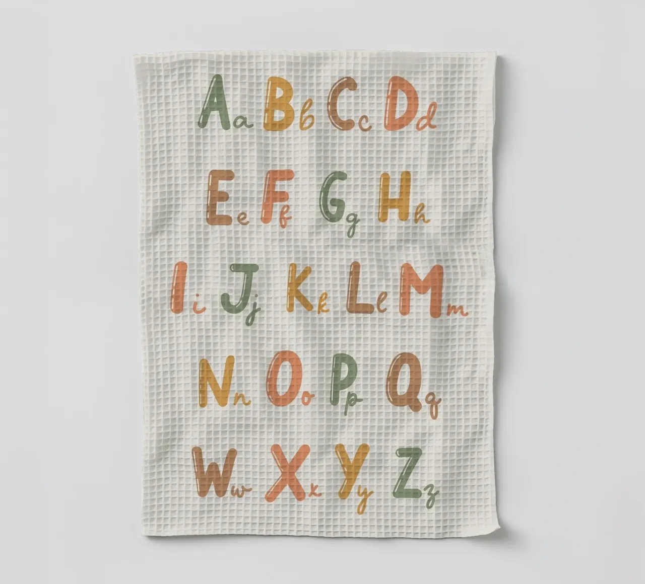 Tableau de l'alphabet avec des lettres colorées torchon de bazi