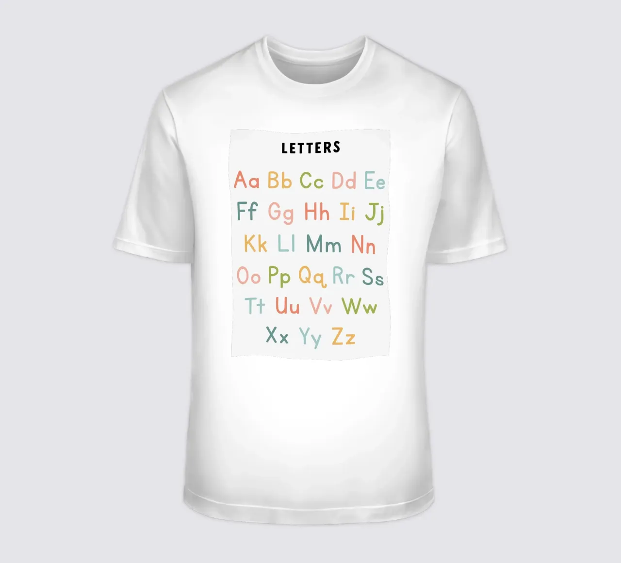 Grafico dell'alfabeto con lettere colorate t-shirt da bazi