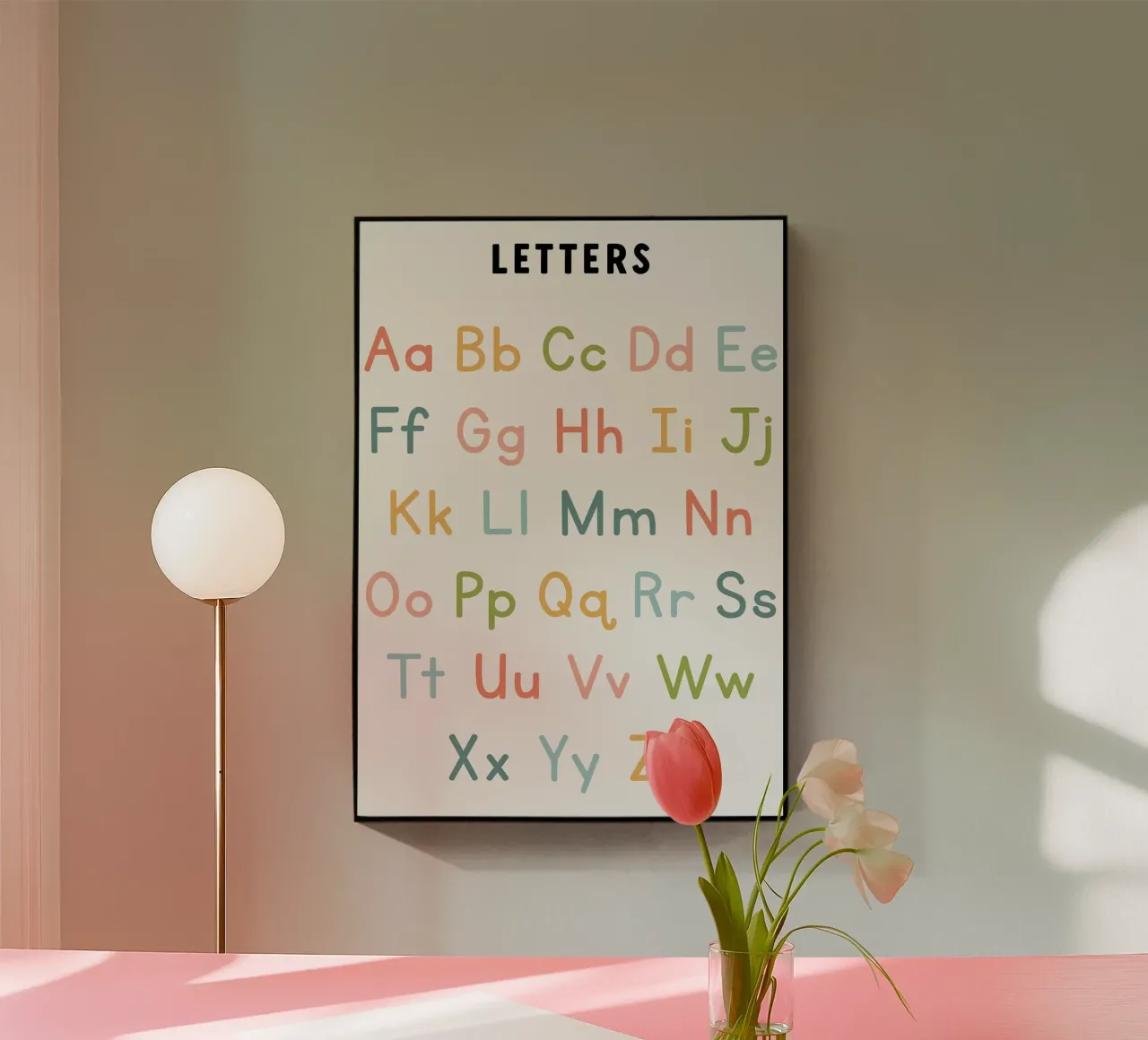 Grafico dell'alfabeto con lettere colorate plexiglass da bazi