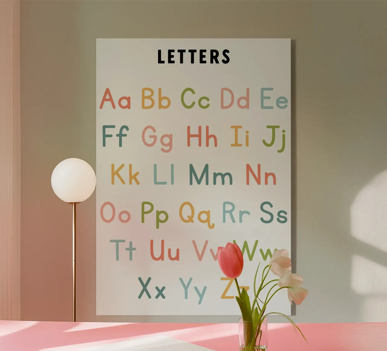 Grafico dell'alfabeto con lettere colorate plexiglass da bazi