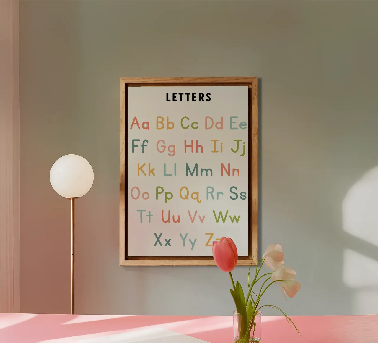 Grafico dell'alfabeto con lettere colorate alluminio dibond da bazi