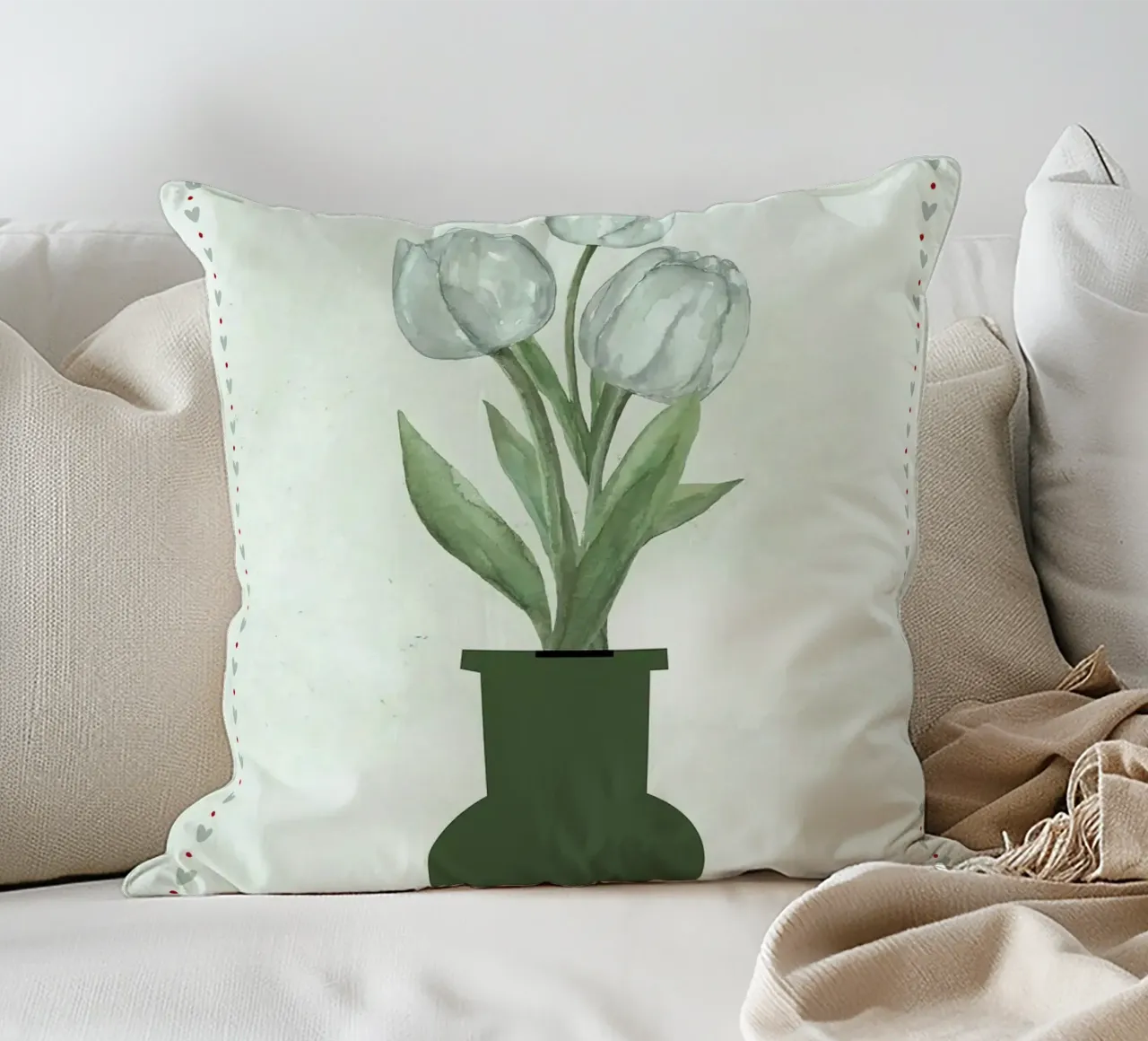 Tulipani acquerellati in vaso cuscino da bazi
