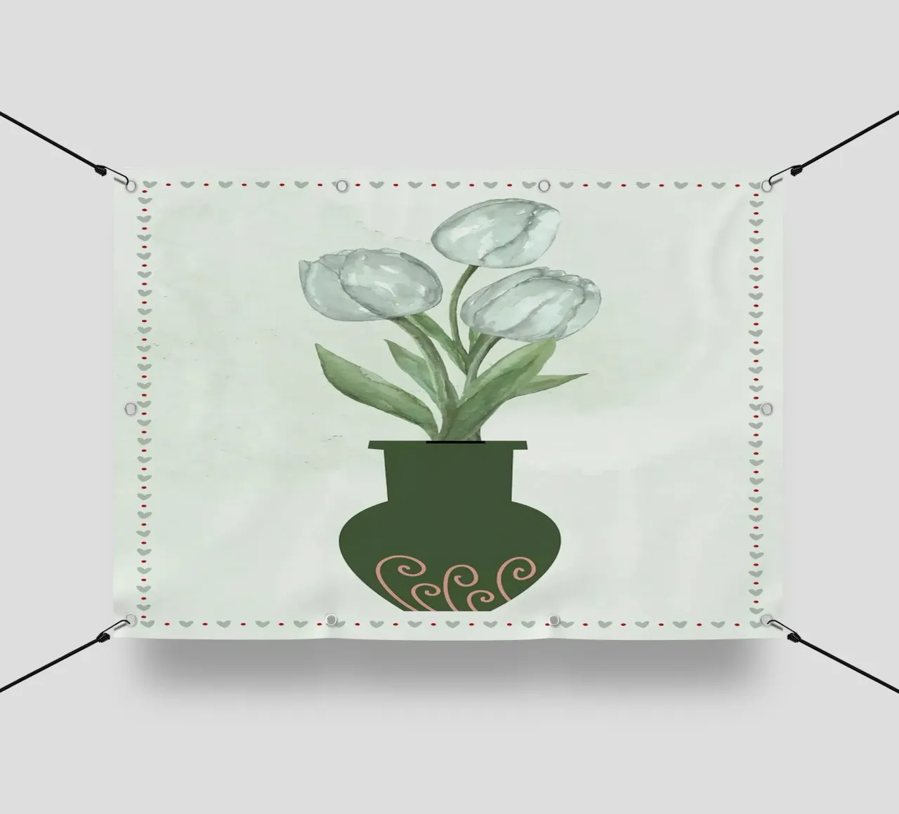 Tulipani acquerellati in vaso telo in pvc da bazi