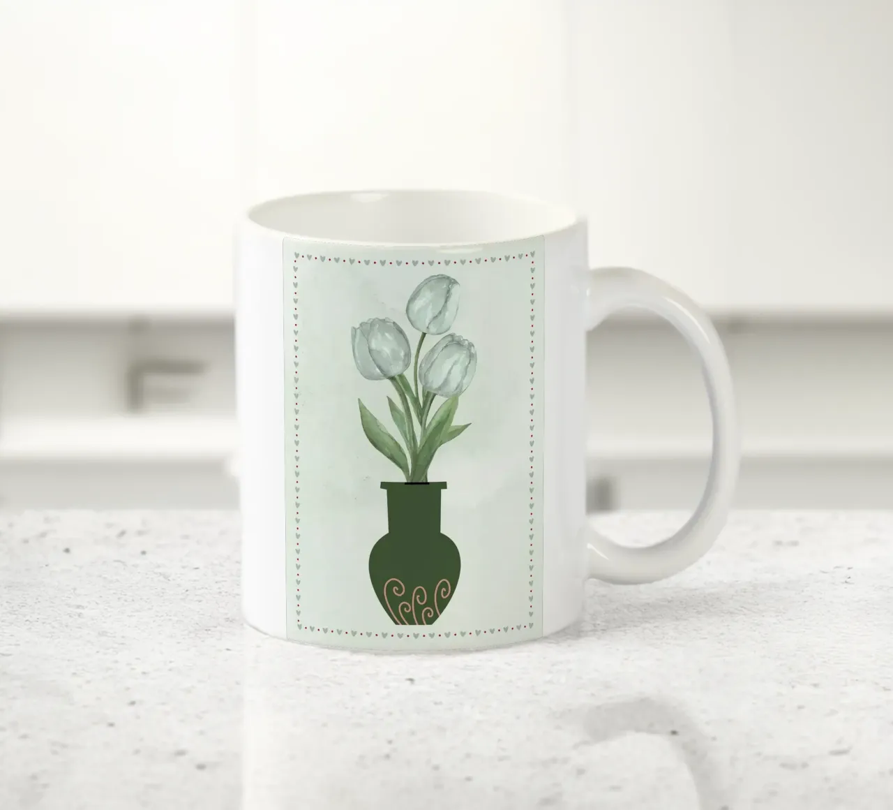 Tulipani acquerellati in vaso tazza in ceramica da bazi