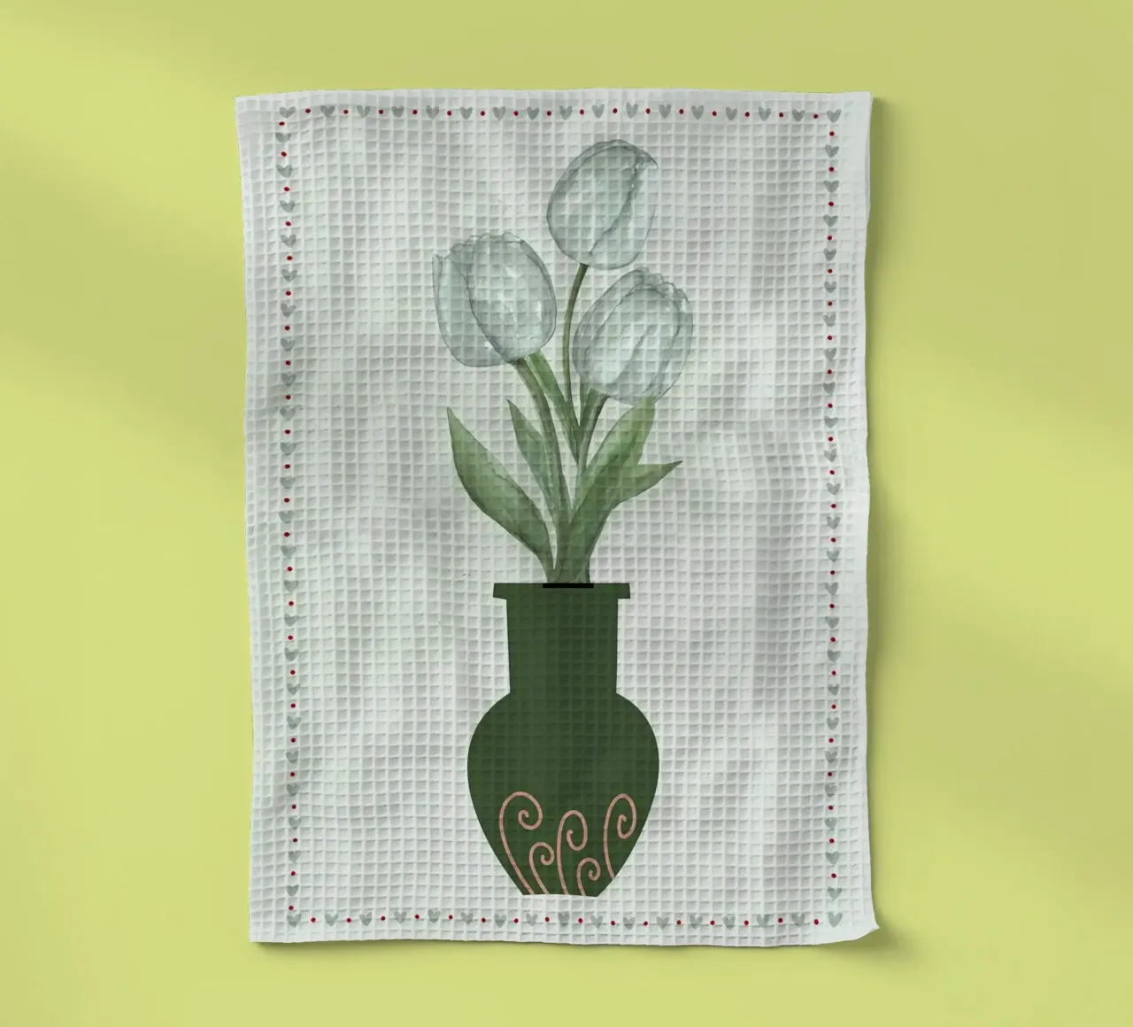Tulipani acquerellati in vaso canovaccio da cucina da bazi