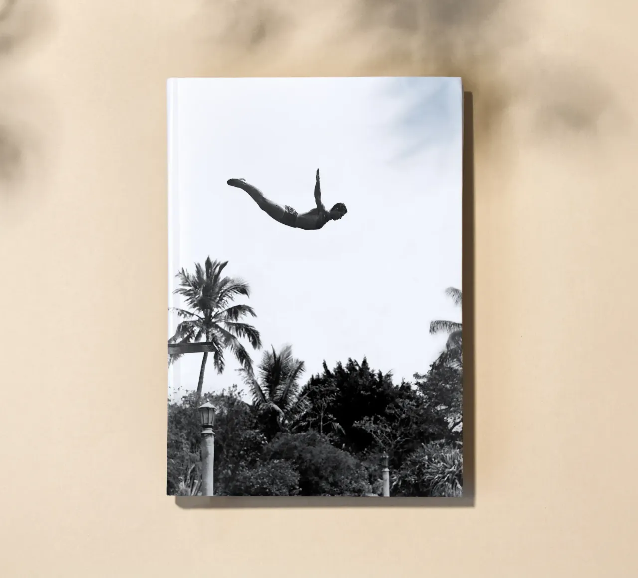 Springboard diver over palm trees notebook by Brant Varner