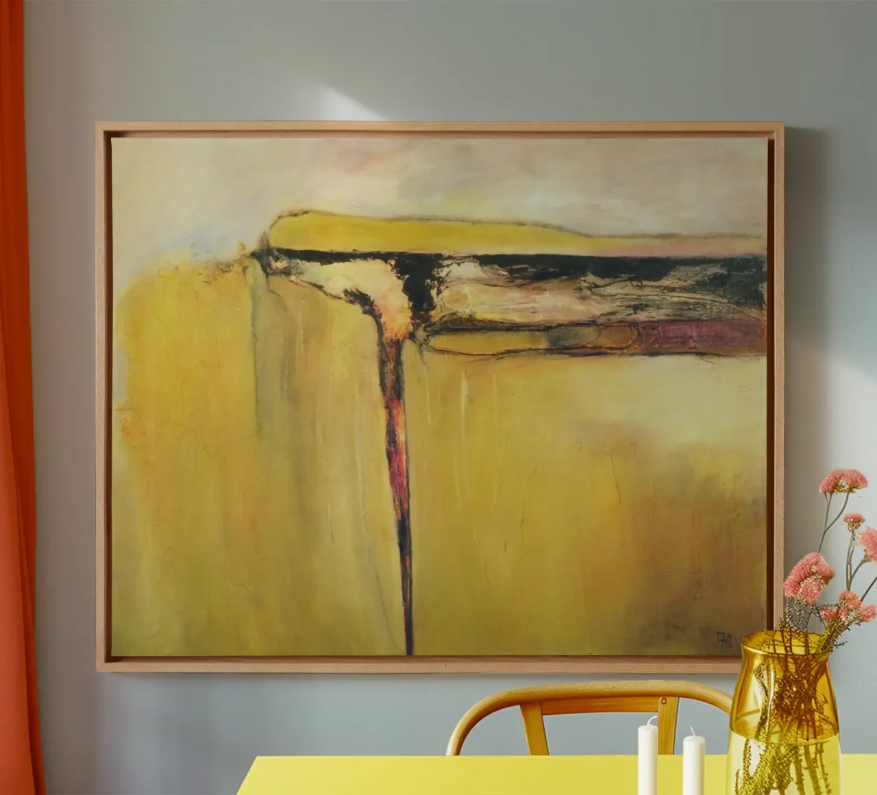 Geel II canvas met Baklijst van Anita Gewald