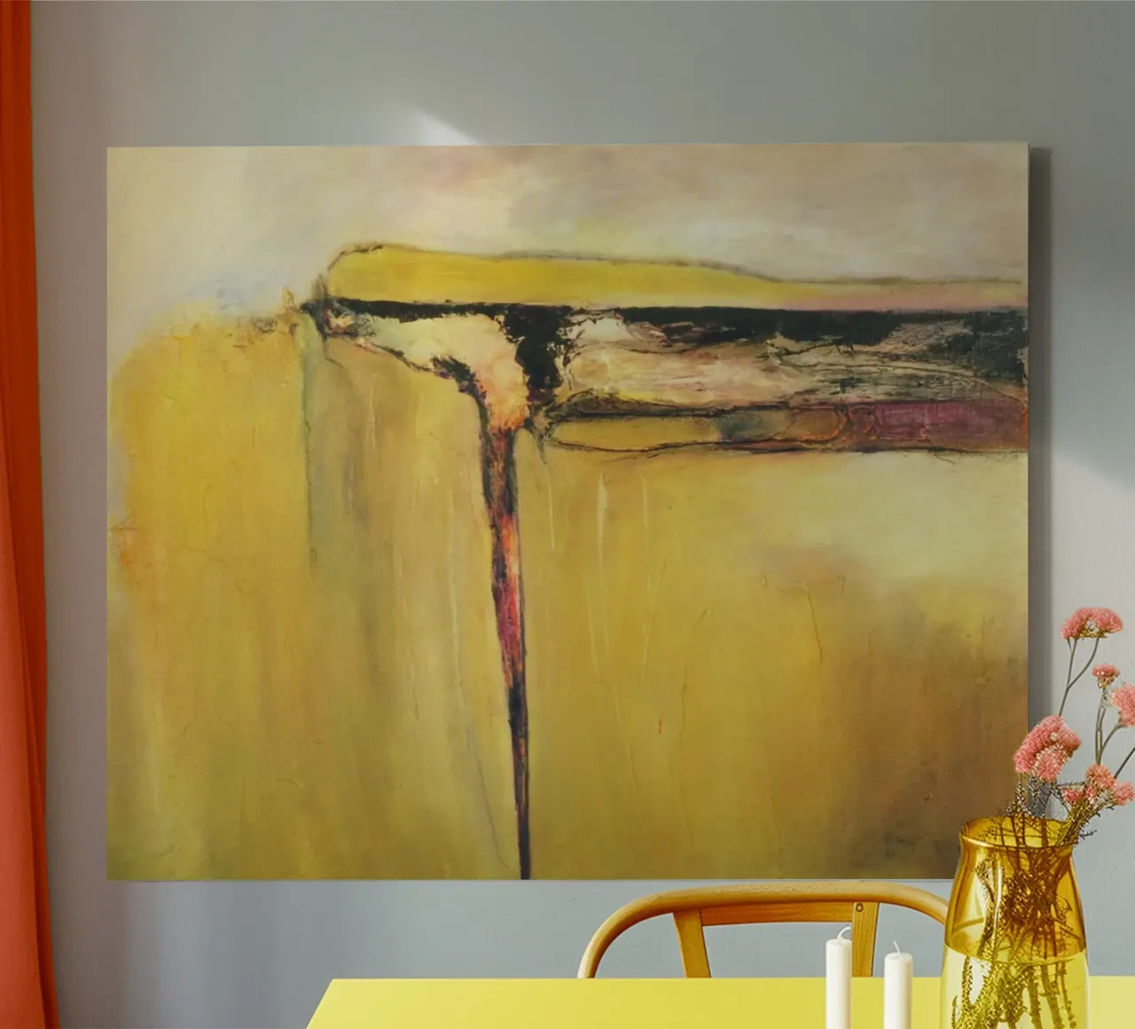 Geel II canvas met Baklijst van Anita Gewald