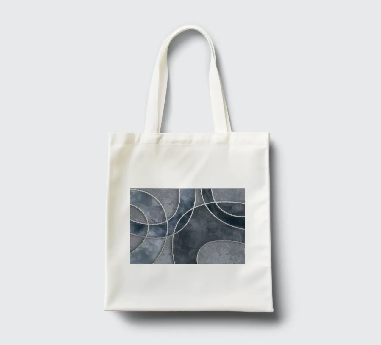 Blue Grey Layered Shapes Abstract Art Jutebeutel von Andrea Haase Modern Home