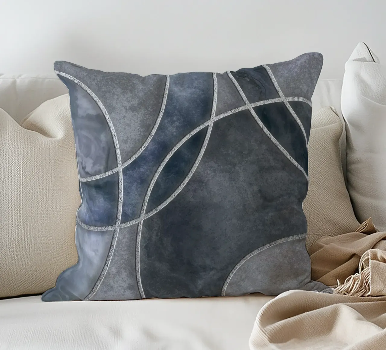 Blue Grey Layered Shapes Abstract Art cuscino da Andrea Haase Modern Home