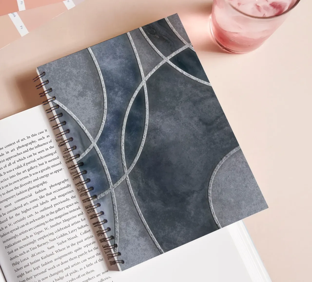 Blue Grey Layered Shapes Abstract Art spiral notebook by Andrea Haase Modern Home