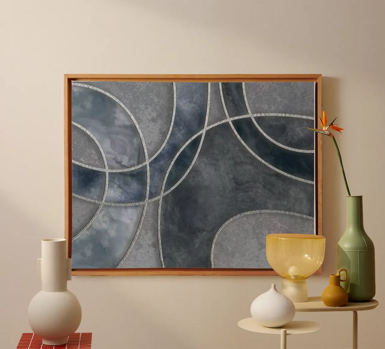 Blue Grey Layered Shapes Abstract Art canvas van Andrea Haase Modern Home